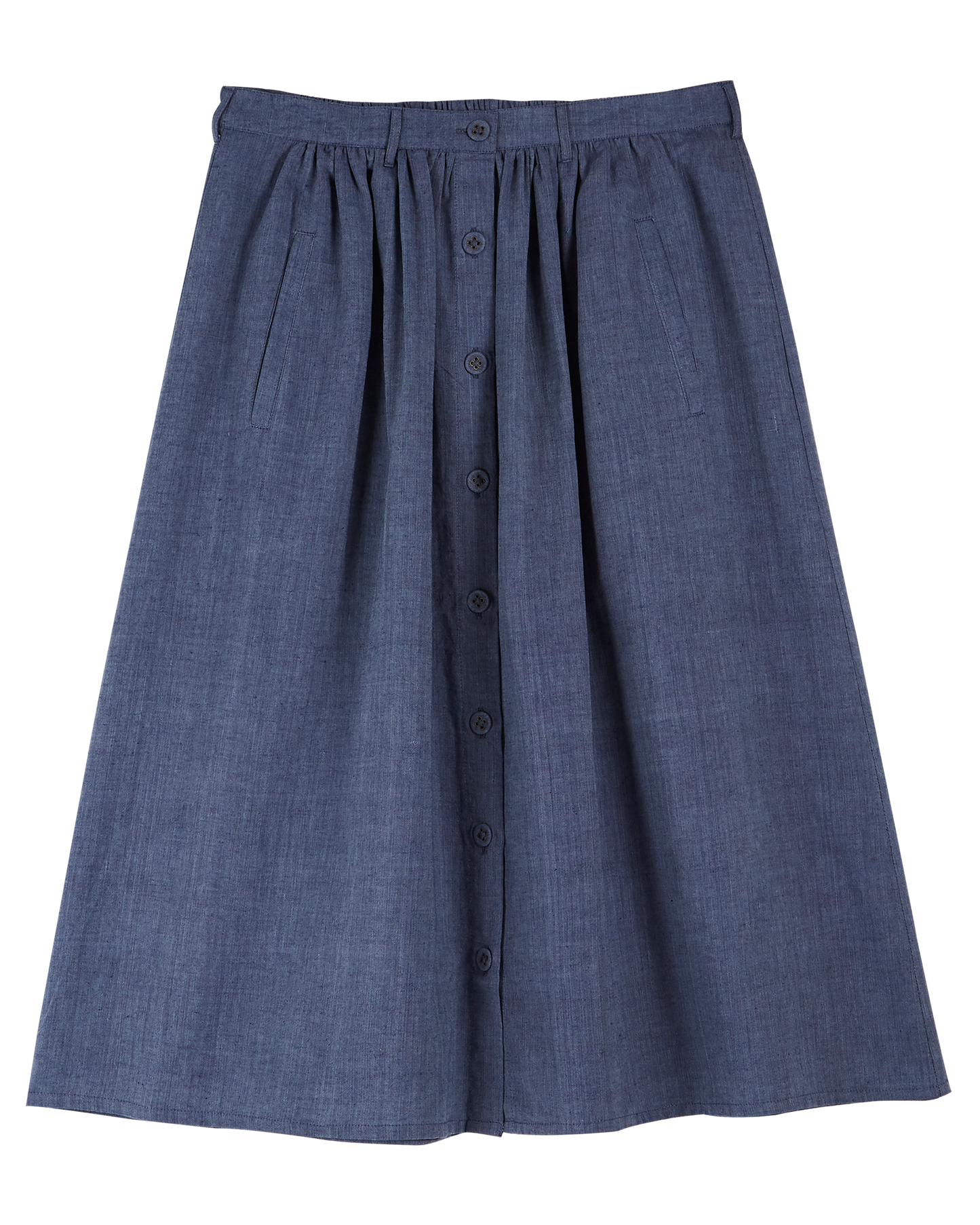 Jupe midi en khadi de coton bleu