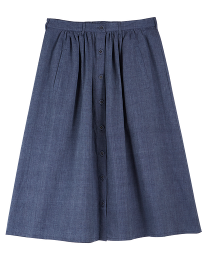 Jupe midi en khadi de coton bleu