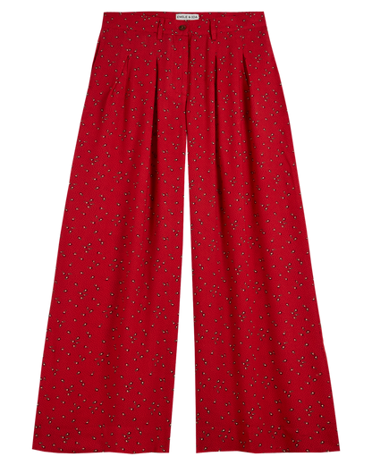 Pantalon palazzo à fleurs rouge