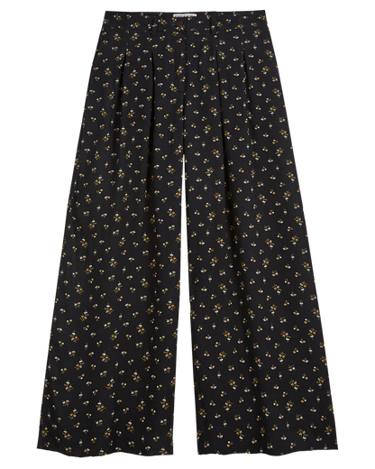 Pantalon palazzo à fleurs noir
