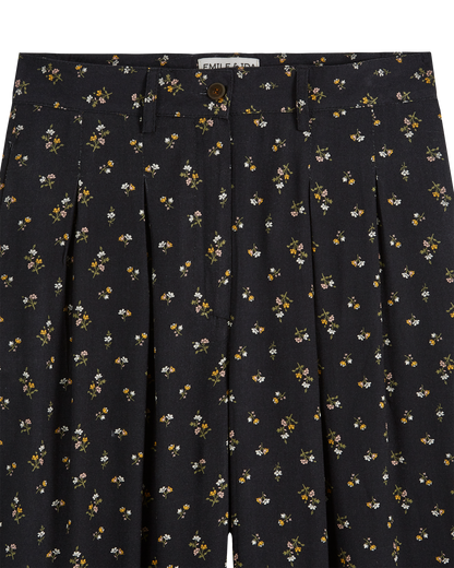 Pantalon palazzo à fleurs noir