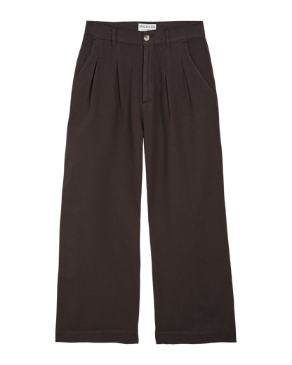 Pantalon palazzo lin et coton bitume