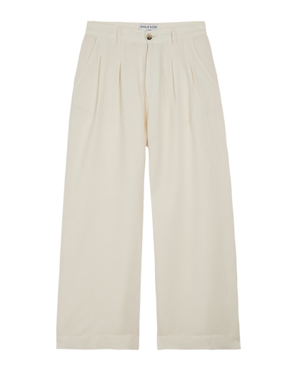 Pantalon palazzo lin et coton blanc cassé