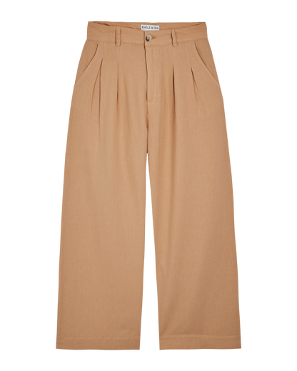 Pantalon palazzo lin et coton beige