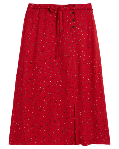 Jupe mi-longue à fleurs rouge