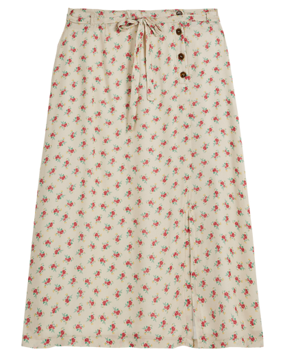 Jupe mi-longue à fleurs beige