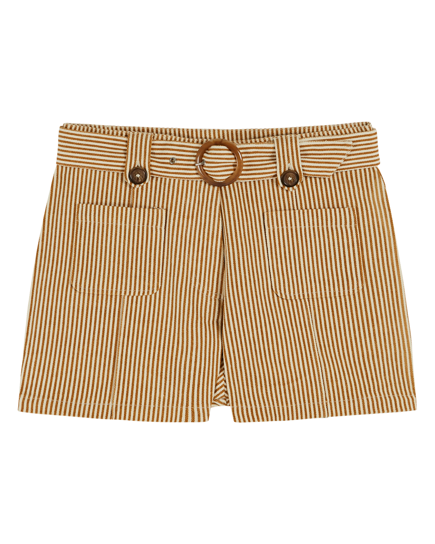 Short toile de coton rayures écru et miel