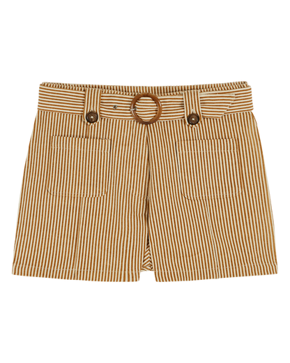 Short toile de coton rayures écru et miel