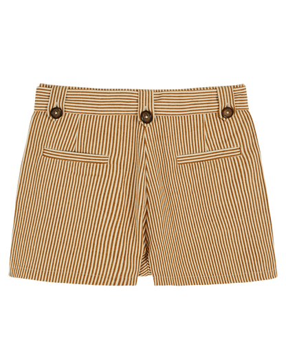 Short toile de coton rayures écru et miel
