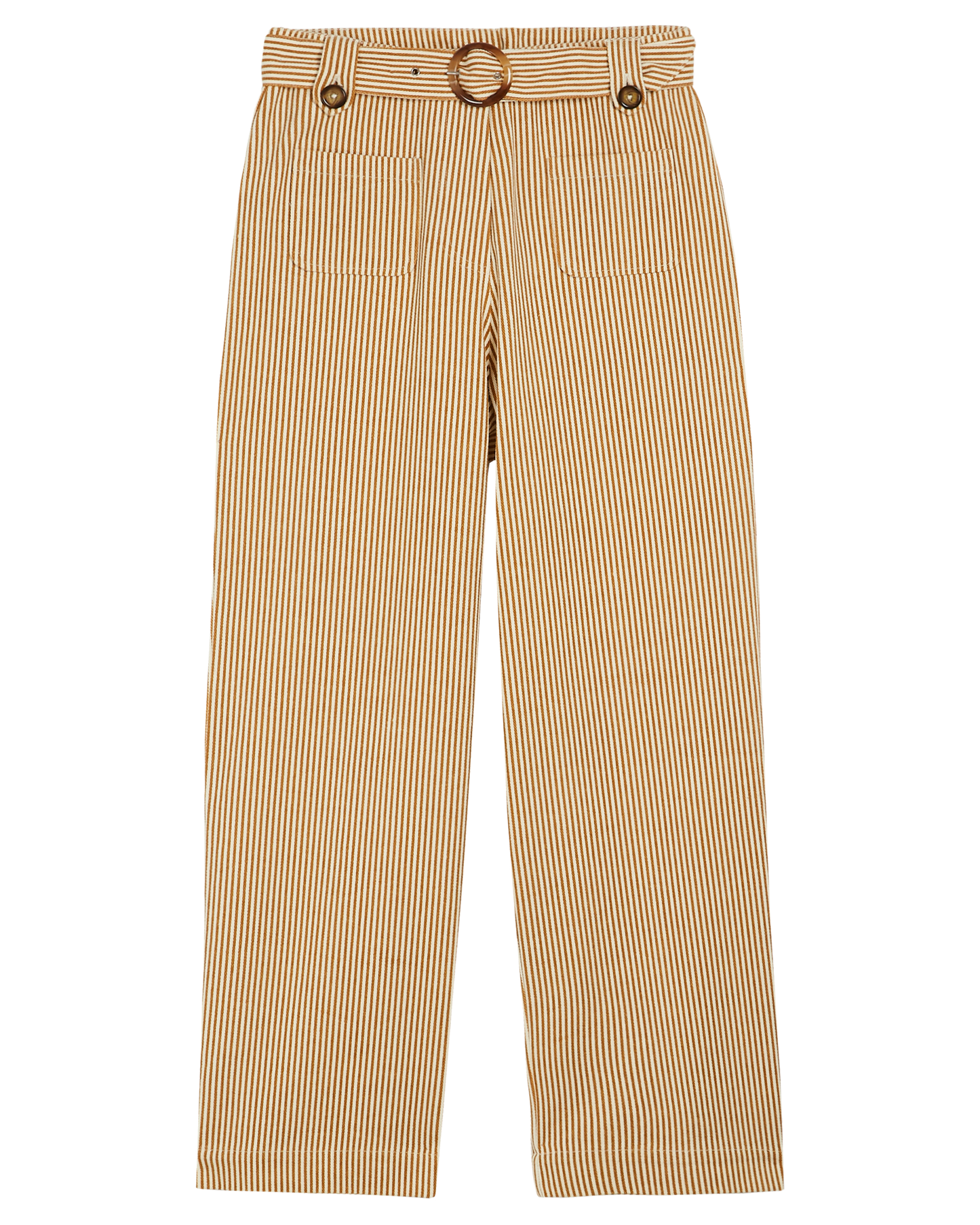 Pantalon toile de coton rayures écru et miel