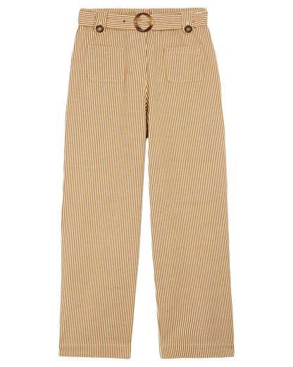 Pantalon toile de coton rayures écru et miel