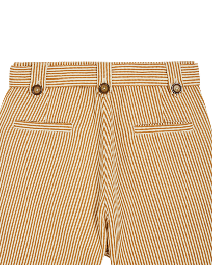 Pantalon toile de coton rayures écru et miel