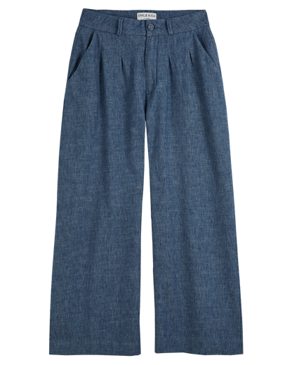 Pantalon palazzo lin et coton bleu indigo