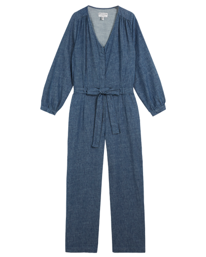 Combinaison coton et lin bleu indigo