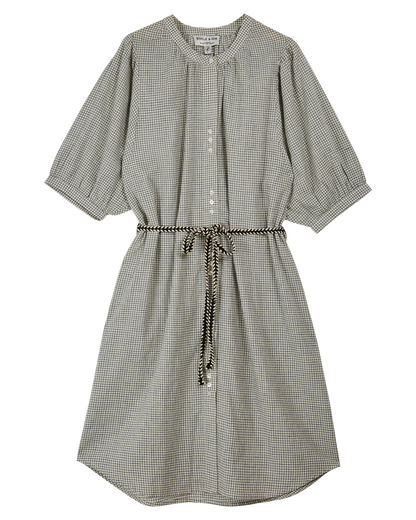 Robe chemisier khadi de coton carreaux noir