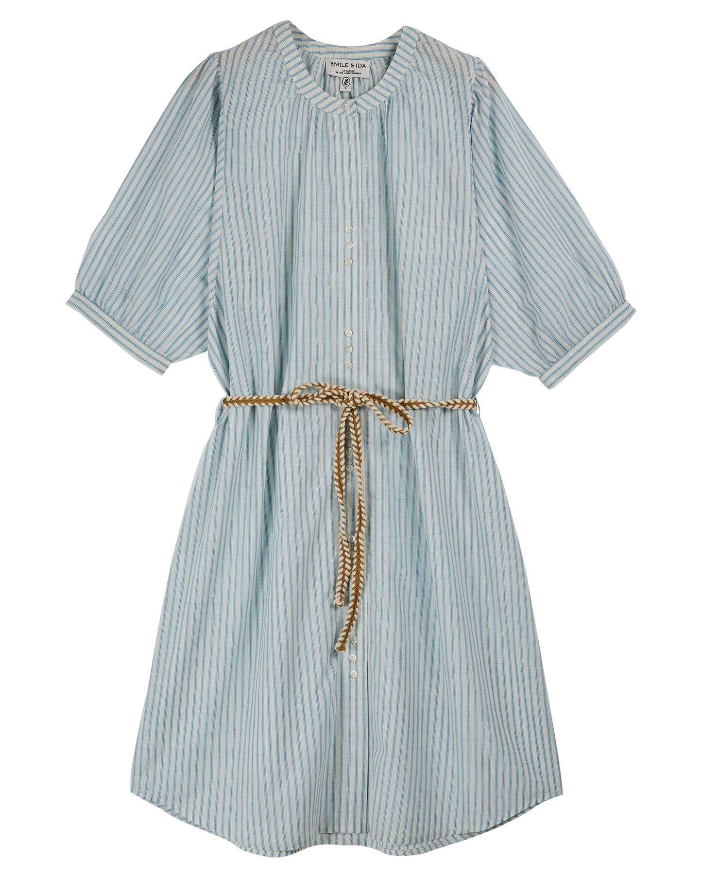 Robe chemisier khadi de coton rayures bleu