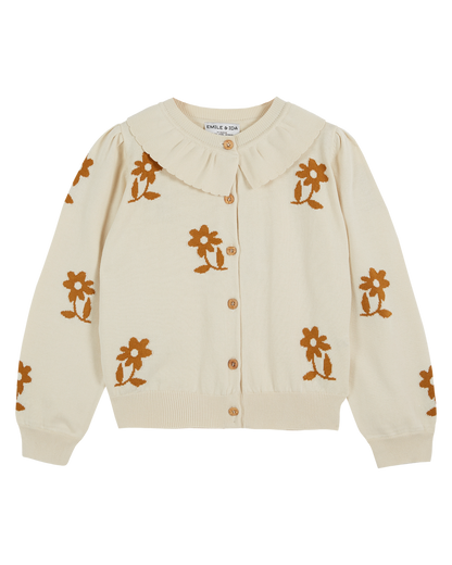 Cardigan fleurs coton bio femme caramel