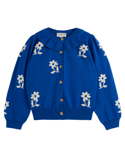 Cardigan fleurs coton bio femme bleu