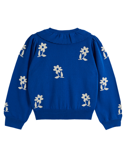 Cardigan fleurs coton bio femme bleu