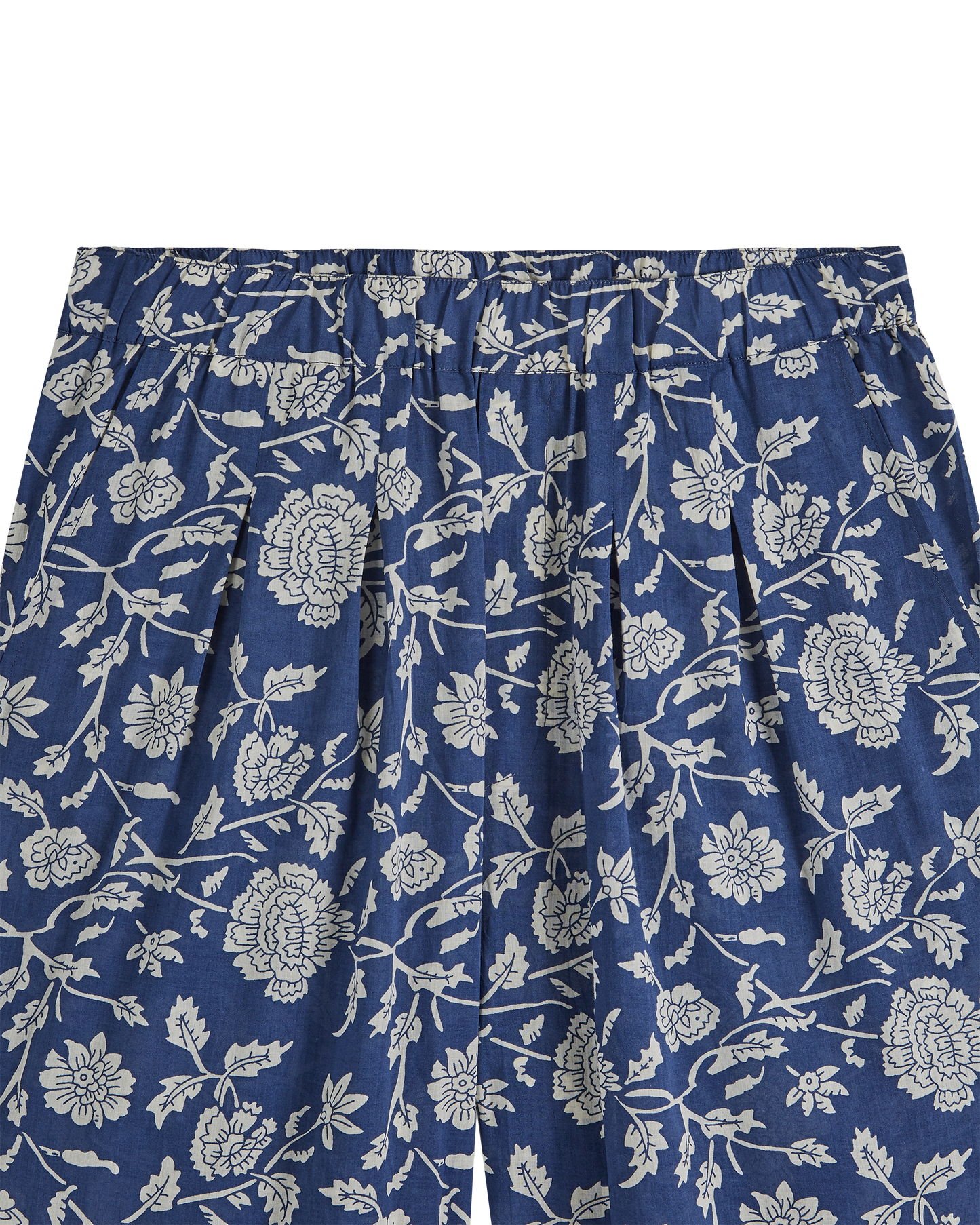 Pantalon palazzo bleu à fleurs blanches