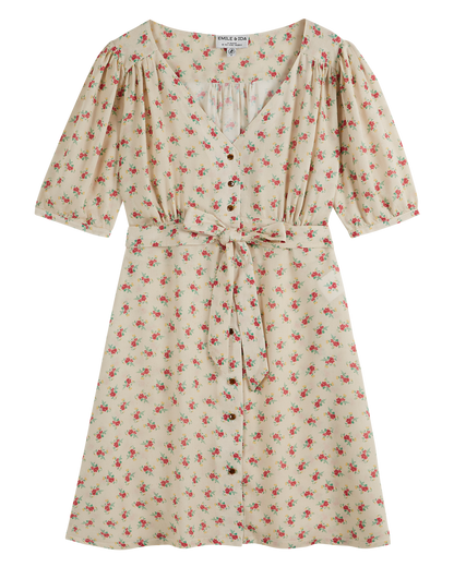 Robe chemisier à fleurs beige