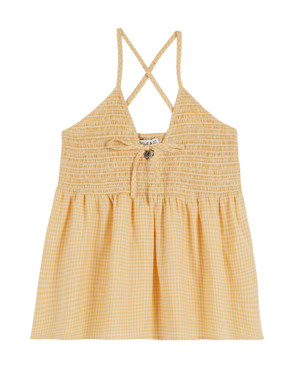 Top à bretelles vichy jaune et écru