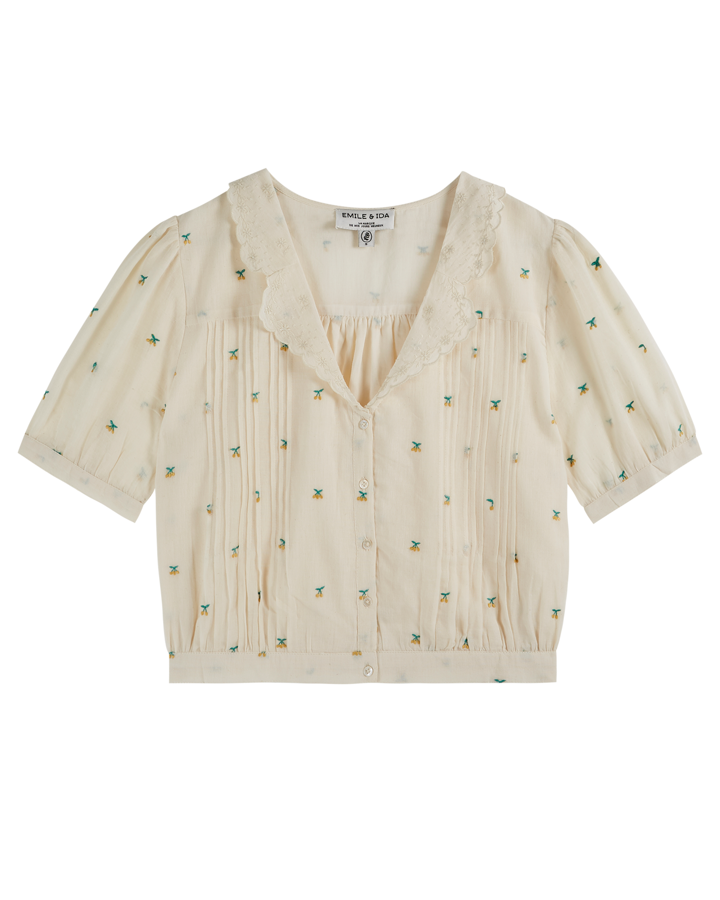Blouse crop broderie cerise écru