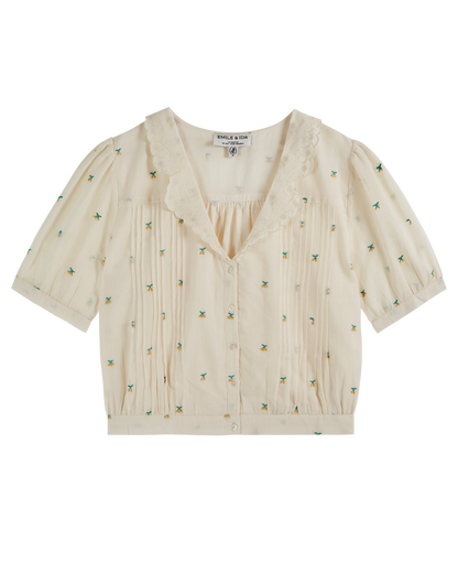 Blouse crop broderie cerise écru