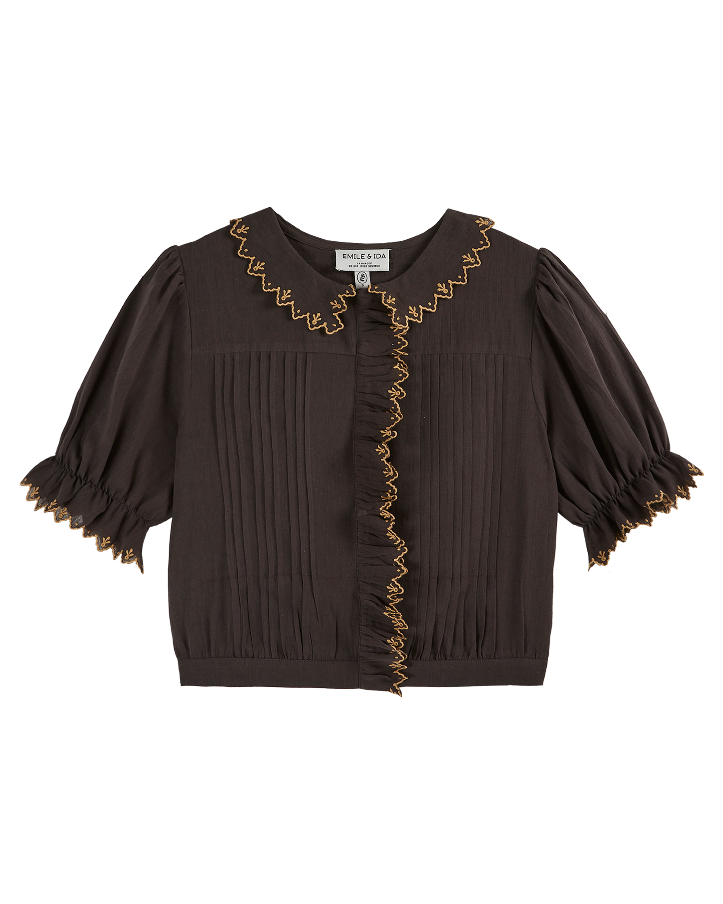 Blouse gaze de coton volants bitume