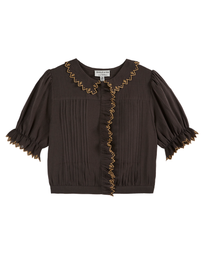 Blouse gaze de coton volants bitume