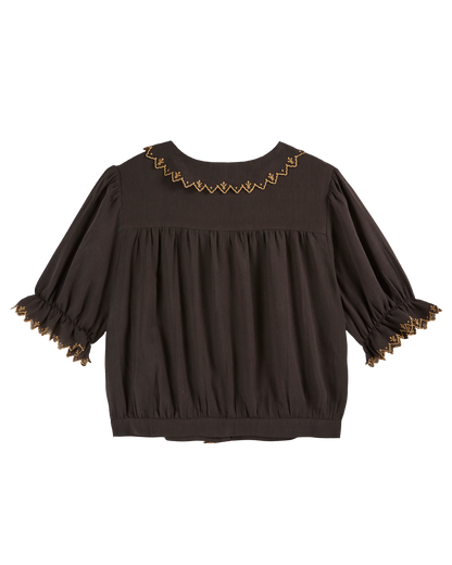 Blouse gaze de coton volants bitume