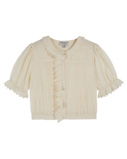 Blouse gaze de coton volants écru