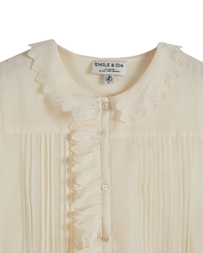 Blouse gaze de coton volants écru