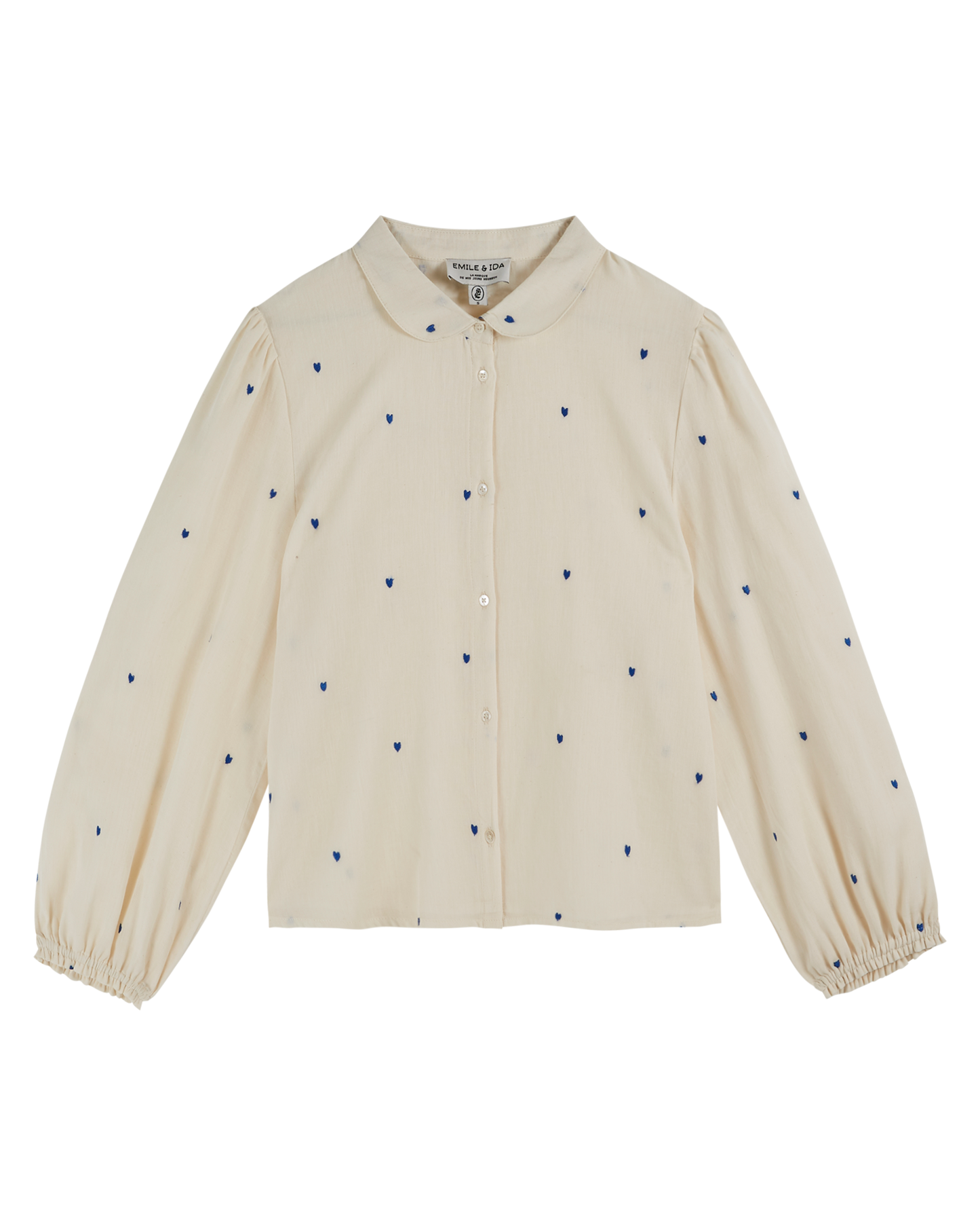 Chemise brodée petits cœurs bleus