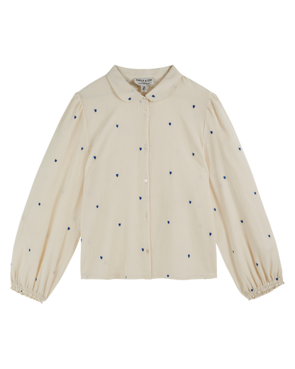 Chemise brodée petits cœurs bleus