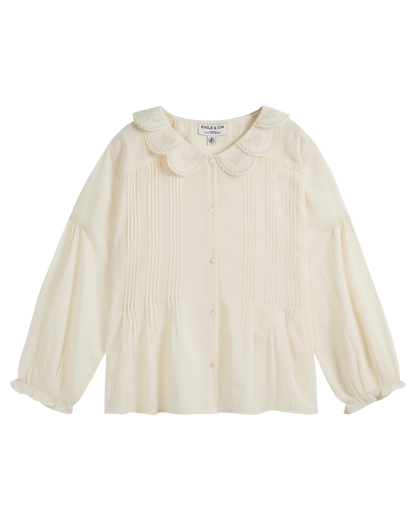 Blouse col pétales blanc cassé