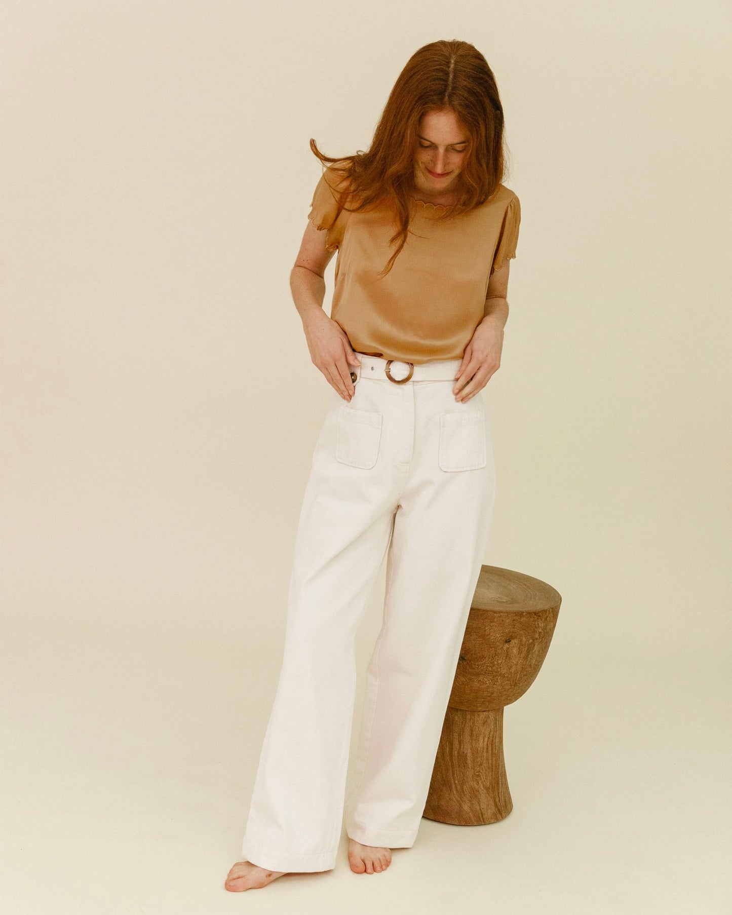 Pantalon toile de coton écru