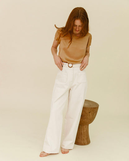 Pantalon toile de coton écru