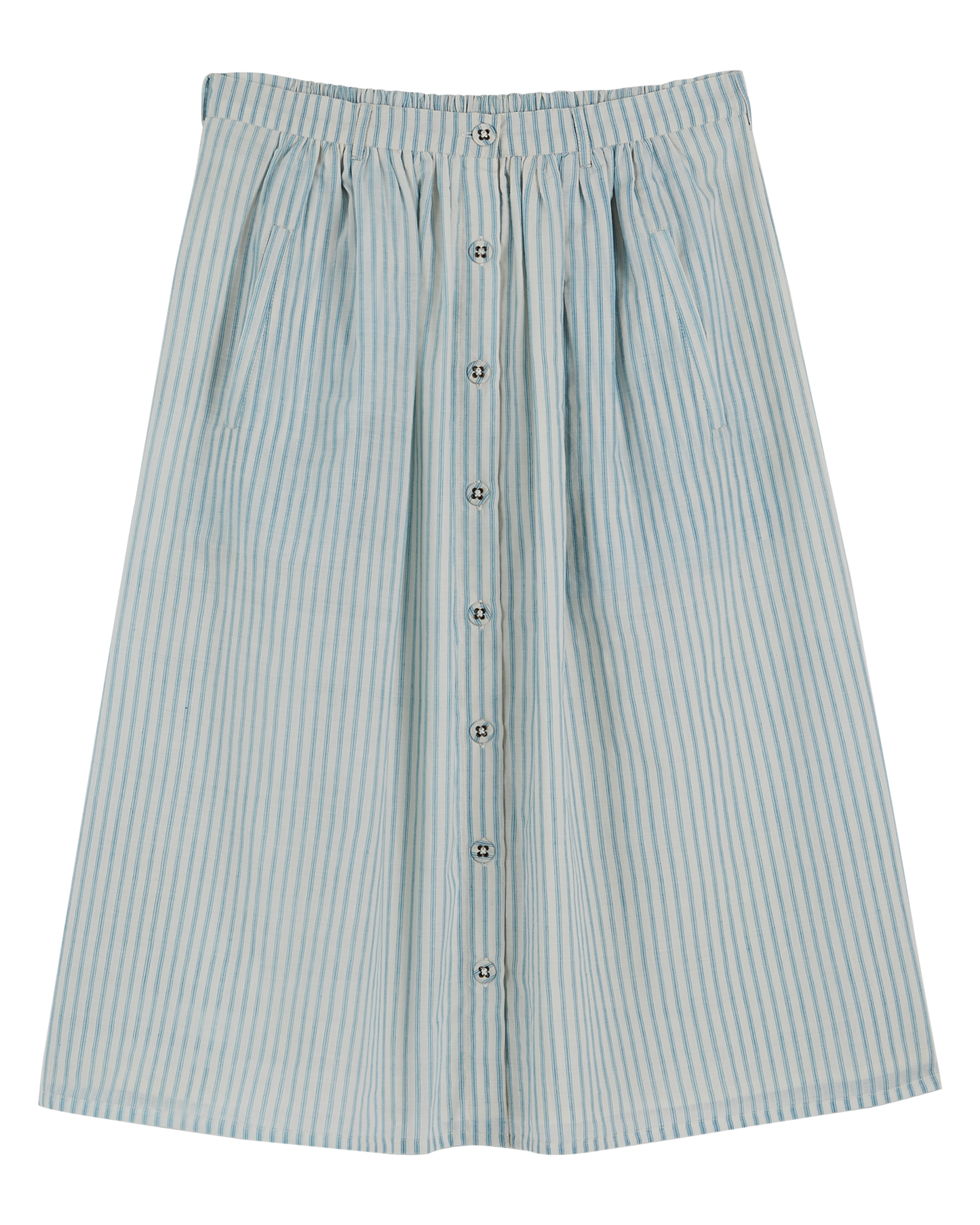 Jupe midi khadi de coton rayures bleu