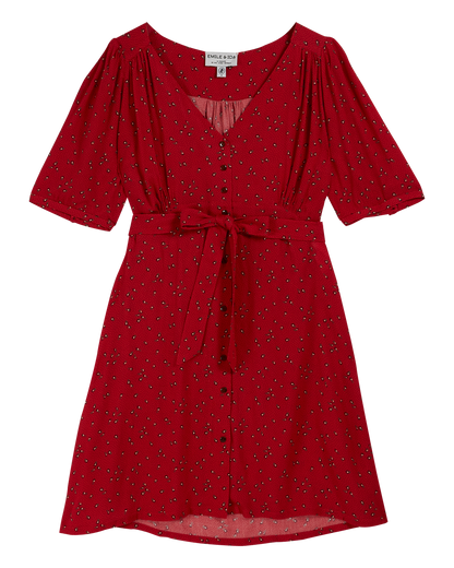 Robe chemisier à fleurs rouge