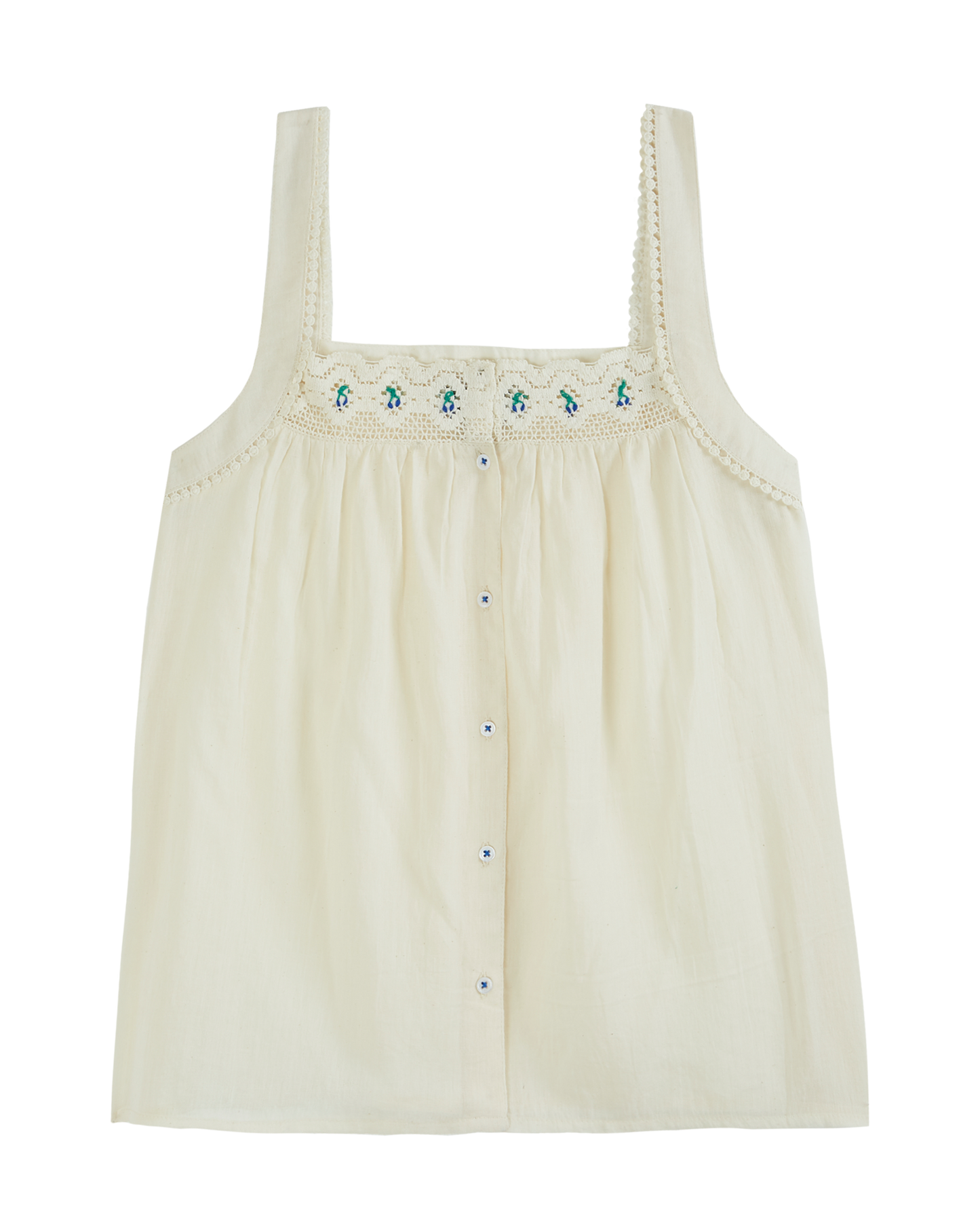 Top bretelle brodé femme écru