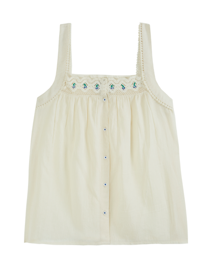 Top bretelle brodé femme écru