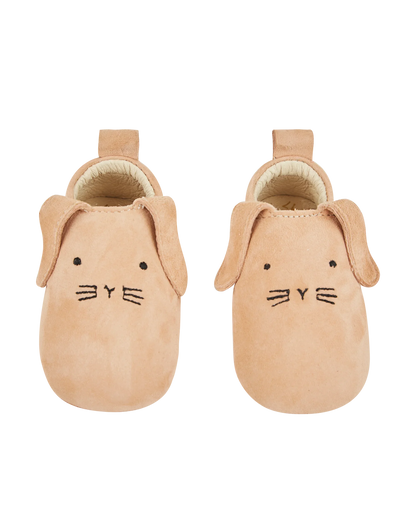 Chaussons lapin cuir beige