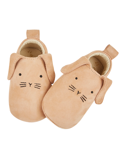 Chaussons lapin cuir beige