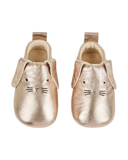 Chaussons lapin cuir doré