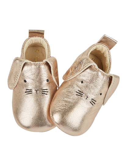 Chaussons lapin cuir doré