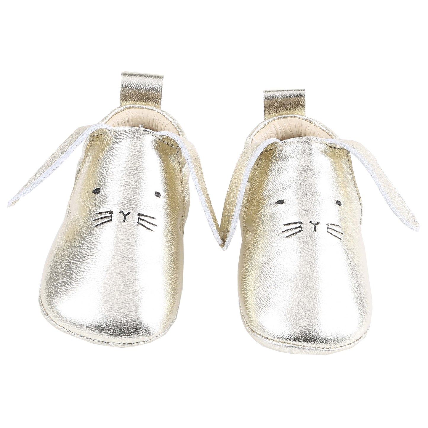chaussons bebe lapin en cuir or