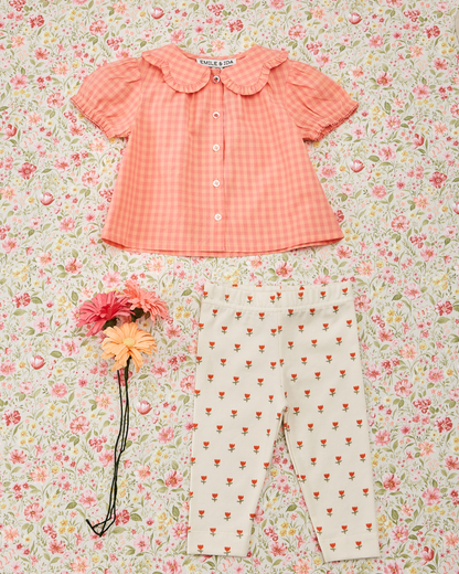 Blouse col fleurs vichy pivoine
