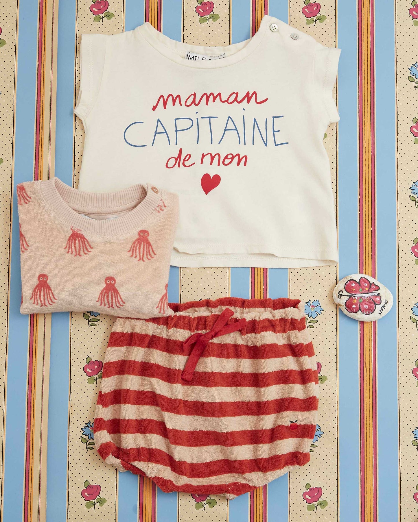 T-shirt coton bio capitaine de mon coeur crème
