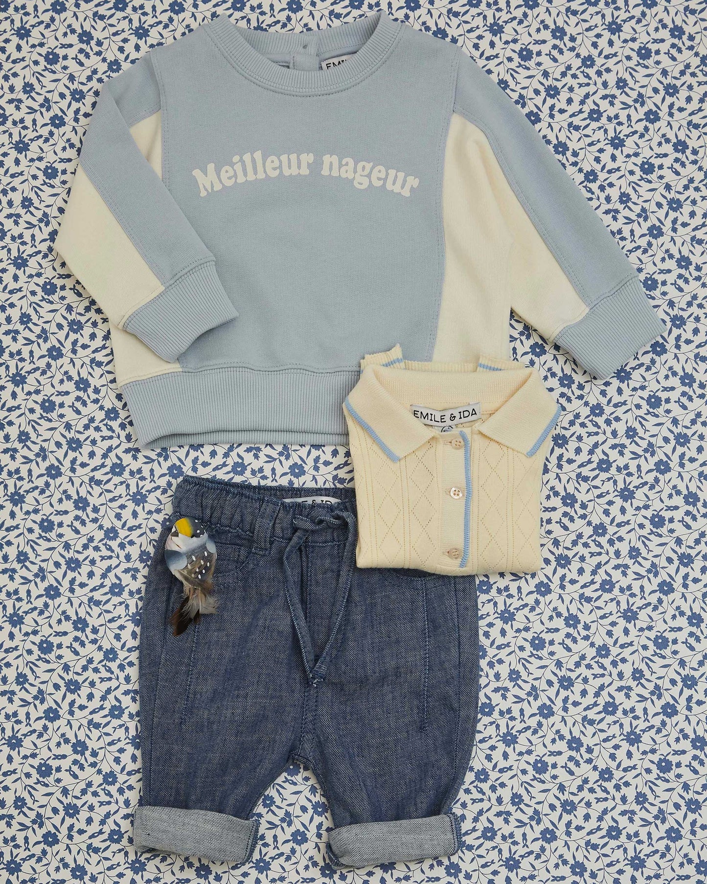 Pantalon lin et coton indigo